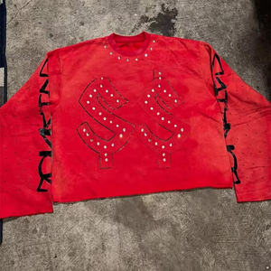 Venta al por mayor de camisetas de calle vintage de gran tamaño para hombres personalizadas lavado ácido pesado desgastado bordado Terry 100% algodón - Product Image 6