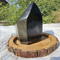 Grosir emas alami Obsidian batu akik dipoles menara Freeform ornamen bunga tema dekorasi rumah kerajinan kristal dipoles