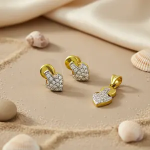 Ensemble de boucles d'oreilles et de pendentif en cristal plaqué or de luxe, bijoux fins pour femmes avec perle en acier inoxydable et cuivre, cadeau - Product Image 2