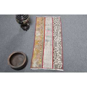 Moderne Classique 1.5 X 3.2ft Vintage Tapis Turc Beige Laine Patchwork Design Latex pour Adolescents Grande Surface Rectangle pour Vivre - Product Image 1