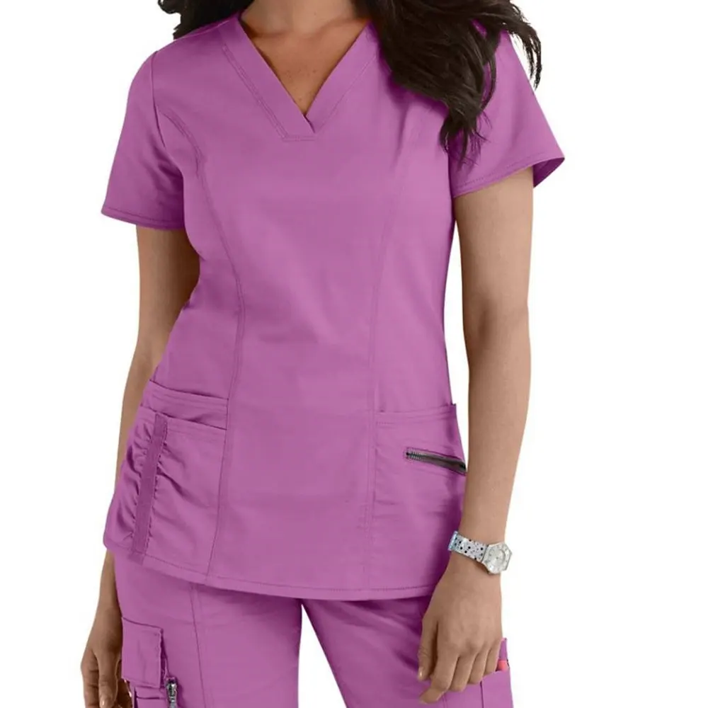 Vendita calda nuovi disegni 3 tasche medico infermiere Scrub uniformi per il personale ospedaliero Top abbigliamento nero stampa cotone da Madrid sport