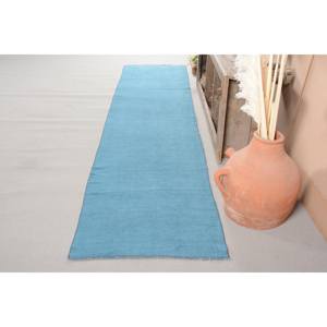 Alfombra turca Vintage moderna, diseño de retales azules de 2,6x11,8 pies, Material de lana, respaldo de látex, pasillo rectangular de felpa para vivir - Product Image 2