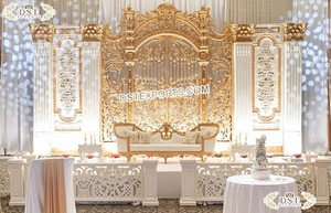 Decoración occidental de boda, escenario de recepción, escenario victoriano para ceremonia de recepción de boda, escenario de recepción con temática romana blanca - Product Image 3