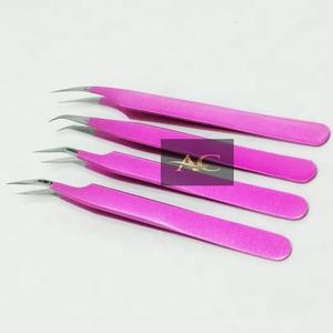 Vente en gros de pinces à épiler roses transparentes, extension de cils avec logo personnalisé, embouts professionnels en acier inoxydable massif, embouts pointus en PVC - Product Image 1