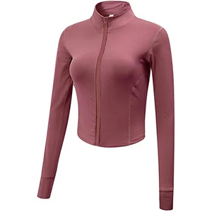 Comfortable Fabric <b>Yoga</b> Long Sleeve <b>Jacket</b> Top High Neck Zipper Solid Color Women Gym Wear <b>Jackets</b> - Product Image 6