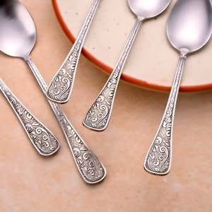 Set 6 Classic Silver Blossom Tea Spoons Long Handle 10ml <b>Small</b> Capacity Dessert Coffee Teaspoons <b>Mirror</b> for Weddings Cafes - Product Image 2