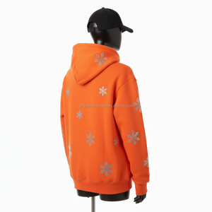 Sudadera con Capucha y Cremallera para Mujer, Felpa GSM, Color Naranja, Diseño de Copo de Nieve con Pedrería, Logotipo Personalizado Bordado, Ropa de Invierno, Sudadera Básica con Cremallera - Product Image 5