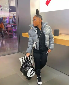 Womens cropped puffer jacket glossy shiny winter coat warm lightweight outerwear fashion short bubble parka zip up streetwear - Product Image 5