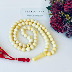 Perles d'ambre blanc naturel, prière islamique, Tasbih - Product Image 1