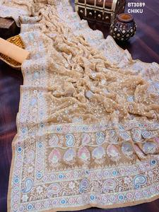 Georgette douce lourde et fil à broder complet multi avec travail de séquence et chemisier mono ban-glory sari - Product Image 4