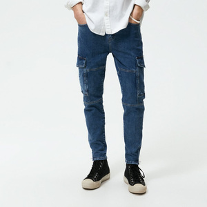 Men <b>Denim</b> Slim Fit Cargo Pants Multi-Pocket Design OEM Service Durable/Breathable <b>Material</b> Comfortable Relaxed Fit Custom Colors - Product Image 1