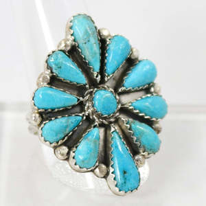 Sterling <b>Silver</b> <b>Ring</b> <b>Set</b> with a Cluster of Stabilized Kingman Turquoise From Arizona 925 Sterling <b>Silver</b> <b>Ring</b> - Product Image 1