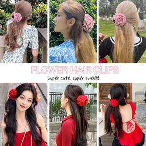 Pince à <span class=keywords><strong>cheveux</strong></span> en tissu fait main en forme de rose pour femmes et filles, grande pince à <span class=keywords><strong>cheveux</strong></span> florale bohème hawaïenne pour <span class=keywords><strong>cheveux</strong></span> épais ou fins - Product Image 6