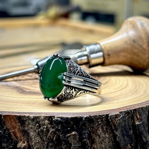 <b>Men</b> Green Agate <b>Ring</b>, Silver Vintage <b>Ring</b>, Green Gemstone <b>Ring</b> Handmade <b>Men</b> <b>Ring</b>, Father Day Gift Anniversary Gifts for Him - Product Image 3