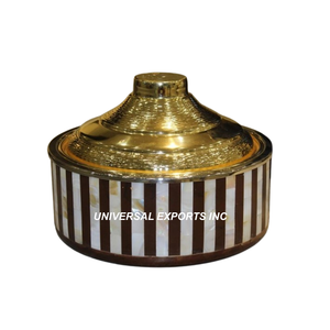 Olla de madera de nácar con tapa acabada en oro, vajilla de forma redonda, cazuela, calentador de alimentos decorativo de calidad superior - Product Image 1