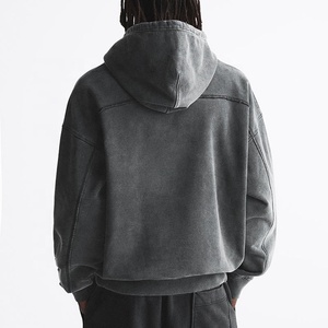 Boxy Vintage lavage à capuche hommes 100% coton surdimensionné goutte épaule Streetwear lourd pull blanc français éponge à capuche - Product Image 2