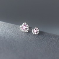 Valentijnsdag Cadeau Fijne Sieraden Roze Zirkoon Hart Oorknopjes Hypoallergene Piercing Stud Sieraden Puur Zilver S925 Voor Vrouwen