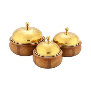 Nouvelle arrivée Ensemble de 3 boîtes de rangement en bois noir avec couvercles dorés et boutons supérieurs élégants parfaits pour l'artisanat de bijoux respectueux de l'environnement - Product Image 1