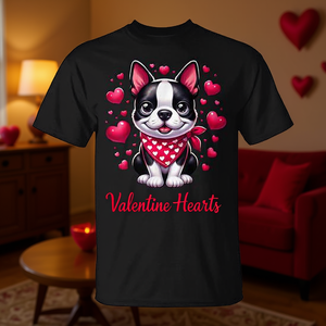 Boston Terrier เสื้อยืดลายหัวใจวาเลนไทน์สีดำคอกลมสำหรับผู้ใหญ่ไซส์ S M L XL XXL - Product Image 3