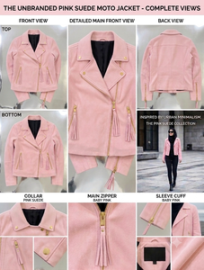Chaqueta de Motociclista de Gamuza Rosa Bebé con Cremallera Dorada y Tirador de Borla - Product Image 5