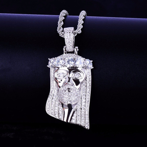 Pendentif tête de Jésus en argent 925 avec pierre de Moissanite, pendentif religieux Hip Hop, Dieu du salut, laboratoire de diamants cultivés - Product Image 2