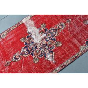 Tapis Vintage en Laine Patchwork 2.9x5.9ft Tissage Plat Turc Rouge Beige Tapis de Salon avec Support en Latex pour Décorations - Product Image 5