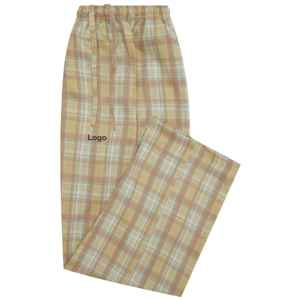 Pijama tejido con bolsillo cruzado a cuadros marrón, pantalones de salón de ajuste regular, tela CVC suave, cintura con cordón y bolsillos laterales, ropa de dormir - Product Image 1