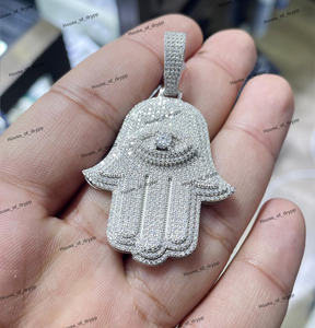 Collar con Colgante Hamsa Iced Out de Moissanita y Diamantes, Estilo Hip Hop Bling, de Acero Inoxidable, Joyería de Lujo para Hombre y Mujer - Product Image 4