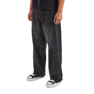 Pantalones vaqueros negros con lavado ácido para hombre, con logotipo personalizado OEM, pantalones vaqueros holgados de alta calidad con pedrería para hombre - Product Image 2