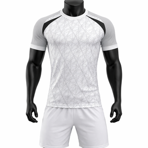 Ensemble de maillots de tennis pour hommes à manches courtes et col en V, imprimé géométrique blanc, personnalisable avec le nom de l'équipe, taille élastique, séchage rapide, 100% polyester - Product Image 1