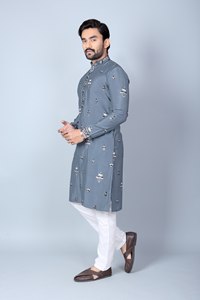 Ropa Festiva Tradicional: Kurta de Seda Chanderi para Hombre con Pijama de Algodón - Product Image 2