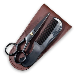 Ciseaux à barbe à bord de rasoir en gros 5 "ciseaux de salon allemand en acier inoxydable avec pochette en cuir Pu et peigne - Product Image 3