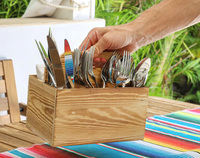 Handgemaakte Houten Caddyrustic Hout Eetgerei En Servet Houder Serveren Caddy Voor Restaurant Keuken Picknick Caddy Opslag