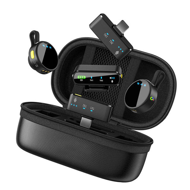 Mini Magnetic Wireless 3 in 1 Clip on Noise Cancelling Type C ABS Portable Lavalier Condenser Microphone for Camera Smartphone