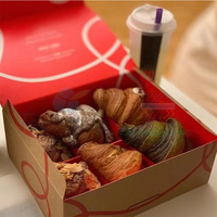 Boîte à hamburger rouge personnalisée écologique en gros, petite boîte à croissant, boîte à gâteau de boulangerie, boîte à brownie, emballage alimentaire en papier