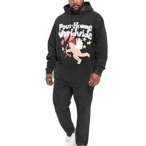 Ensemble survêtement oversize 100 % coton avec sweat à capuche intégral et pantalon de survêtement deux pièces respirant, streetwear de haute qualité pour la gym - Product Image 1