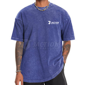T-shirt lavé à l'acide de couleur unie pour adulte coupe ample imprimé 100% coton vêtements d'été T-shirt à manches courtes pour hommes - Product Image 1