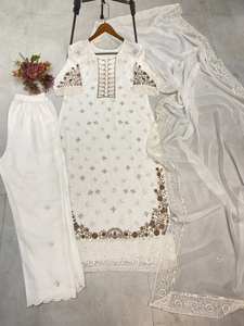 Nuevo traje elegante de diseñador Purt Faux Georgette Salwar Kameez con bordado listo para usar para funciones de boda - Product Image 4