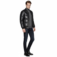 Blouson Bomber Homme en Cuir de Mouton Matelassé Hiver Chaud Léger à Fermeture Éclair Col Montant Respirant Écologique Personnalisable