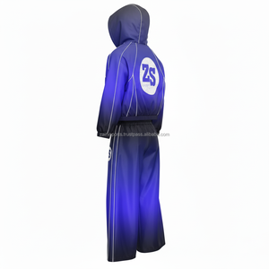plus size Premium Nylon Polyester Windbreaker Set Gradient Blue With <b>White</b> Panel Lines Custom Logo Transfer Windbreaker Set - Product Image 4
