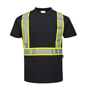 Hi Vis Black Safety Workwear Short Sleeve TShirt Two Tone Reflective <b>Tape</b> - Product Image 1