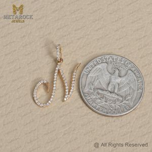 Pendentif en or jaune massif 14 carats avec initiales N Bijoux en diamant pavé faits à la main de qualité supérieure Pendentif en or avec nom et lettre N Diamant - Product Image 3