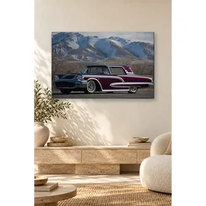 Impression sur toile de Ford Thunderbird violet de Fida devant des montagnes enneigées - Product Image 4