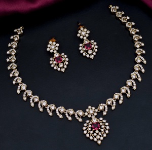 Magnifique collier exclusif de meilleure qualité avec pierres AD Look Design finition mate ensemble avec boucles d'oreilles pour mariage pour les femmes - Product Image 3