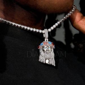 Impresionante colgante de cara de Jesús de plata 925 estilo Hip Hop Iced Leb Grown Diamond Crown Gem Beautiful Charm colgantes - Product Image 2