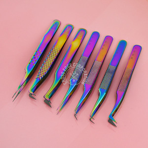 Pince à épiler d'isolation couleur arc-en-ciel extensions de cils 45 pince à épiler à 90 degrés - Product Image 1