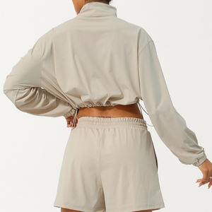 Conjunto Deportivo de Dos Piezas para Mujer, Top Corto con Cierre de Cremallera y Pantalones Cortos, Conjunto Atlético de Alto Rendimiento para Gimnasio y Entrenamiento - Product Image 2