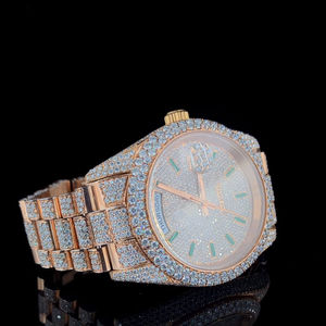 Montre Homme Moissanite Cadran Glacé Complet Usage Quotidien Or Rose Plaque Style Hip-Hop Bracelet en Acier Inoxydable Verre - Product Image 4