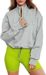 Knitted Black Cotton Fleece Sweatshirt Women Casual Pullover Soft Drop Shoulder Plain Streetwear Eco Friendly <b>Crewneck</b> - Product Image 6