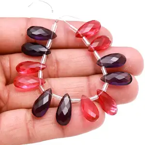 时尚红宝石 & 非洲紫水晶水力石英泪珠Briolette 6对匹配粉红色电气石水力珠，用于制作耳环
